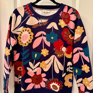 NWOT Boden Navy Floral Crewneck Sweatshirt with Pink, Red, Teal & Mustard